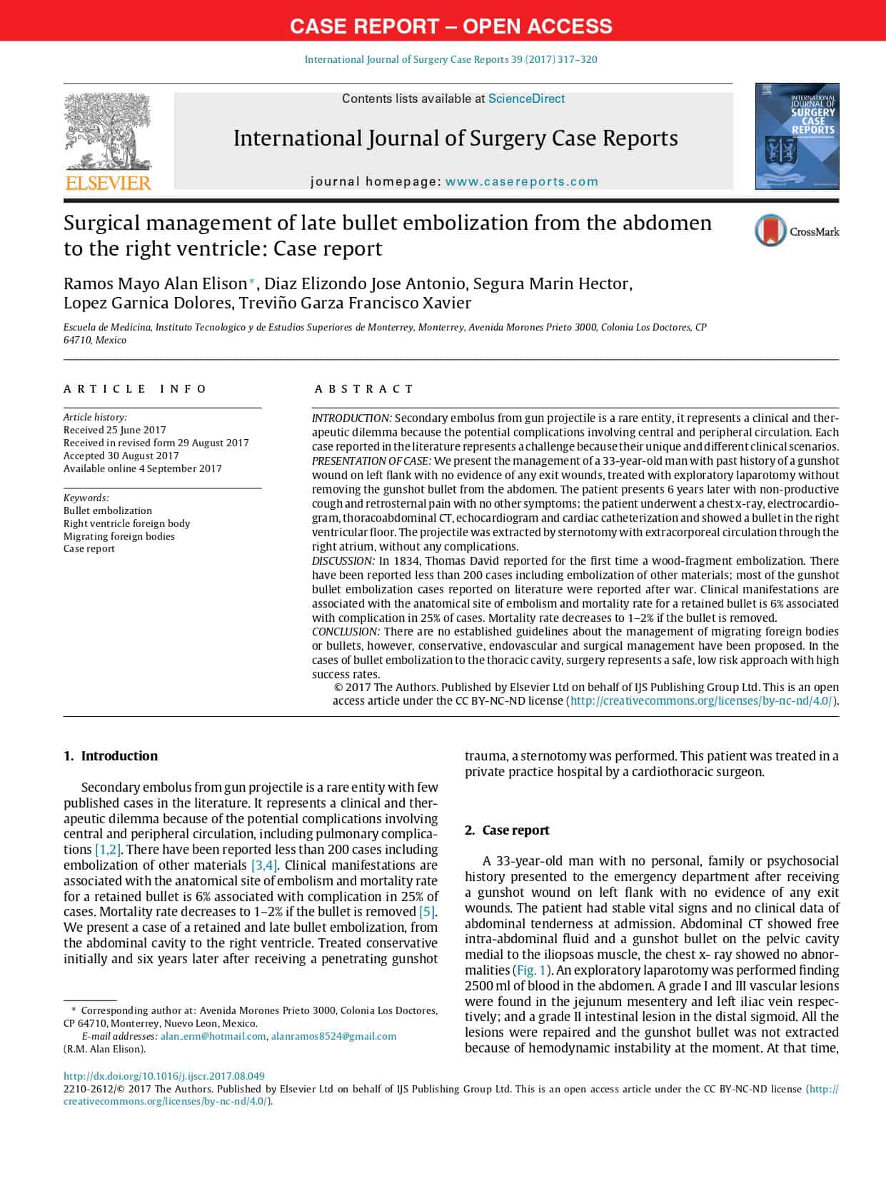 Surgical management of late bullet embolization from the abdomen to the right ventricle_ Case report_page-0001